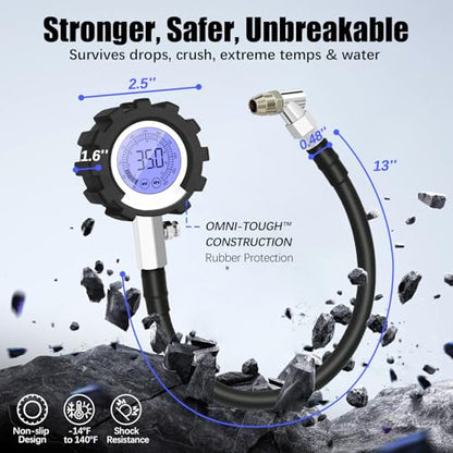Digital Tire Pressure Gauge, 3-250 PSI Tire Gauges with Easy Read Extra-Large Backlit LED Screen for Car, Truck, Motorcycle, Bicycle Tire Pressure, Calibrated to ANSI B40.7 Grade 2A - size: 2.5" Digital LED - 250 PSI