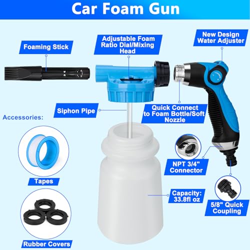 THINKWORK Car Wash Kit, Car Detailing Kit with Foam Gun, Car Wash Brush Mop and Large Folding Bucket Suitable for Car Cleaning, Blue Car Wash Set Gift for Men and Women - color: Blue(33PCS)
