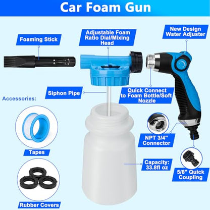 THINKWORK Car Wash Kit, Car Detailing Kit with Foam Gun, Car Wash Brush Mop and Large Folding Bucket Suitable for Car Cleaning, Blue Car Wash Set Gift for Men and Women - color: Blue(33PCS)