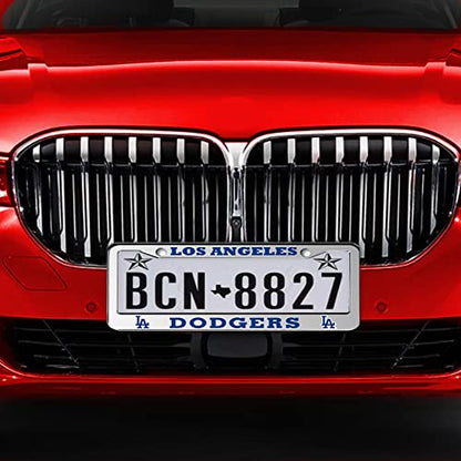 2 Piece License Plate Frames for Dodgers Fan, Anti-Dirty and Rustproof Aluminum Alloy License Plate Frames US Standard License Plate Holder with Screw Caps Set (D-Silver) - color: D-Silver