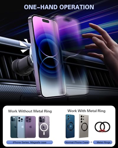 for Magsafe Vent Mount [Horizontal/Vertical]: Ultra Strong Magnetic Car Phone Holder, Circle Magnet Air Vent Stand for Mag Safe Phone Grip, iPhone 16 15 14 Pro Max Samsung Cellphone Case, Ring Holder - style: Vent Mount