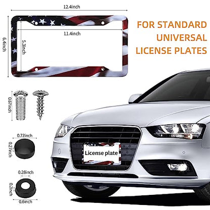 American Flag License Plate Frame Holder - 2 Pack Universal Aluminum Matte Stripe US Flag Gloss Patriotic Car Plate Frame Covers with Free Screws Fasteners Caps - color: Matte American flag