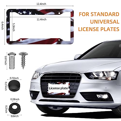 American Flag License Plate Frame Holder - 2 Pack Universal Aluminum Matte Stripe US Flag Gloss Patriotic Car Plate Frame Covers with Free Screws Fasteners Caps - color: Matte American flag