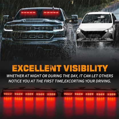 XRIDONSEN 2x 17 inch Red Emergency Lights Bar 40 LED Dash Visor Interior Front/Rear Windshield Strobe Lights Safety Flashing Warning Hazard for Ambulance Firefighter Police Vehicles Trucks Car - color: Red