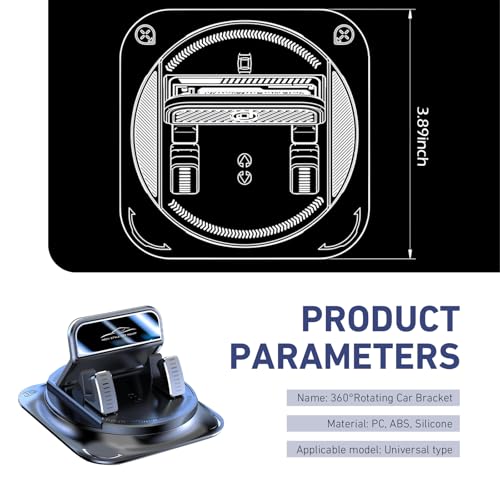 Car Dashboard Phone Holder, Rotatable One-Hand Operation Bracket, Anti-Slip Waterproof Navigation Mount with Strong Suction, Wider Silicone Base for Most Size Phones (Black)