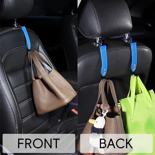 2 Pack Car Hook Holder Leather Headrest Hooks for Purses and Bags,SUS304 Car Hook(Blue) - color: Blue