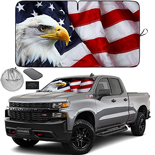 Autoamerics 1-Piece Windshield Sun Shade American Eagle Flag - 3 USA Patriotic Design - Foldable Car Front Window Sunshade for Sedans SUV Truck - Blocks Max UV Rays and Keeps Your Vehicle Cool - Large - color: USA EAGLE FLAG-3, size: LARGE = 64 x 33.5 inc