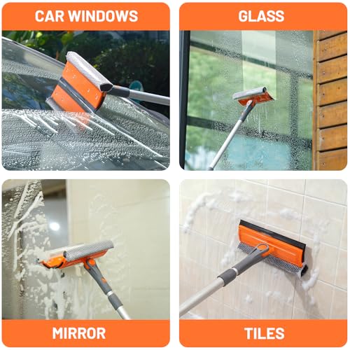 eazer Professional Window Squeegee, 2-in-1 Rotatable Squeegee for Window Cleaning Kit, Window Cleaner Tool, Window Washing Equipment Kit with Extension Pole (20''-30'') for Shower/Windshield - size: 20-30inch