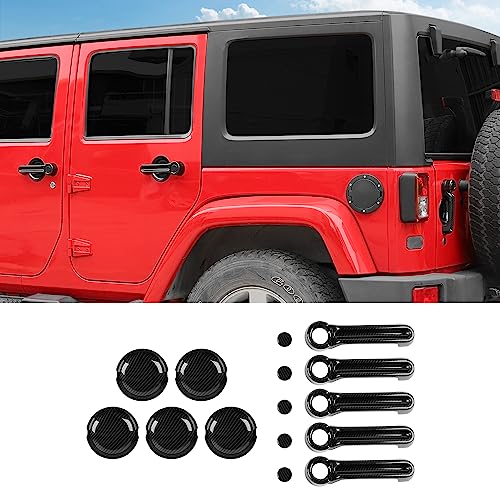 Exterior Door Handle Cover Tailgate Handle Cover Recess Guard Compatible with 2007-2017 Jeep Wrangler JK JKU Sports Sahara Freedom Rubicon Unlimited, Carbon Fiber, 15PCs - color: Carbon Fiber