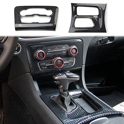 crosselec Carbon Fiber Central Control AC Switch Gear Shift Panel Cover Trim 2pcs for Dodge Charger 2015-2022 - color: black 2pcs