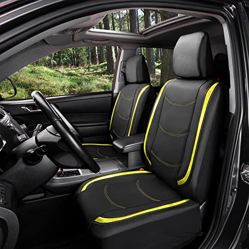 FH Group Full Set Faux Leather Car Seat Covers - Universal Fit, Low Back Front Seat Covers, Airbag Compatible, Split Bench Rear, Seat Cover for SUV, Sedan, Yellow - color: Yellow, style: Seat Covers