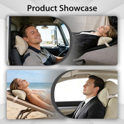 2 Pack Car Neck Pillow Soft Breathable Mesh Headrest Pillows for Driving Support, Universal Fit for Most Car Seats Decor Accessories（Off White）