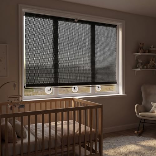 PATKAW 1 PCS Blackout Blinds No Drill, Retractable Roller Window Shades with Suction Cups, Portable Light Blocking Roller Blinds for Bedroom, Office, Nursery, RV, Car and Travel (49.2" x 19.7") - size: 1"W x 1"H