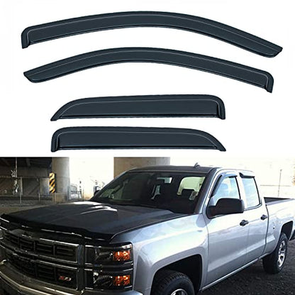 Set of 4 Front+Rear Smoke Sun/Rain Guard Outside Mount Tape-On Acrylic Window Visors Compatible with 14-18 Silverado Sierra 1500 15-18 2500/3500 HD Double/Extended Cab with Half Size Rear Doors - size: for 2014-2018 Chevy & GMC