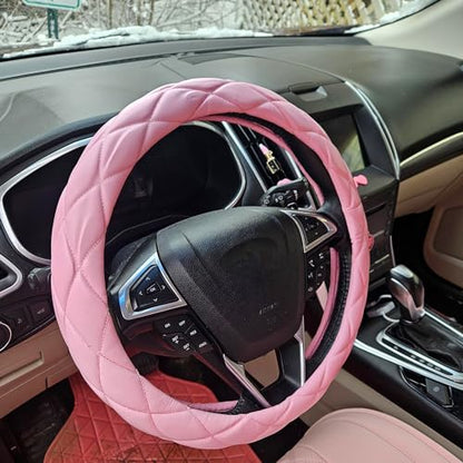 YHONGJT Soft Microfiber Leather Steering Wheel Cover, Universal 15 Inch for Women Girls, Fit Vehicles, Sedans, SUVs, Vans, Trucks - Light Pink - color: A-Baby Pink