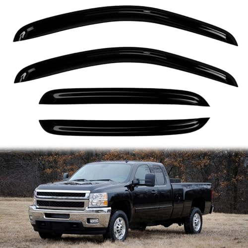 4PC Rain Guards for 2007-2014 Chevy Tahoe Window Visors for GMC Yukon Deflectors Sun Shades Vent Tape On Out Channel - size: 07-14 Chevy Tahoe Yukon