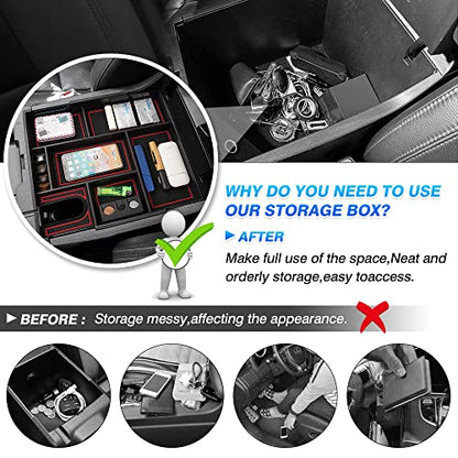 Autorder Center Console Organizer for 2014-2021 Toyota Tundra Accessories Armrest Storage Box Secondary Insert Full Tray with Red/Blue/Black Silicone Pads - size: 2014-2021 Toyota Tundra