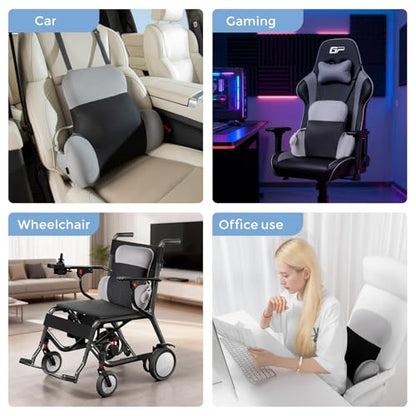 BEBAS Adjustable Air Lumbar Support Pillow for Office Chair, Car & Gaming Chair Memory Foam Back Support for Pain Relief & Posture Correction with Washable Cover, Grey