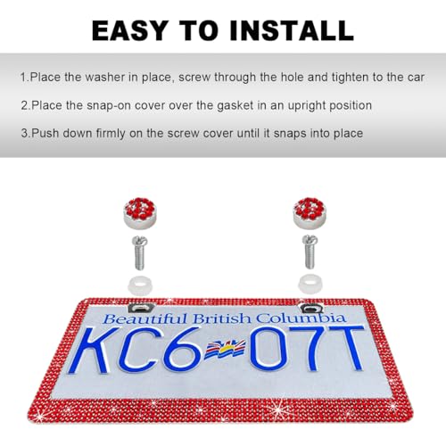 DXNQ 2PCS Bling License Plate Frame, Sparkly Rhinestone Diamond License Plate Cover with Crystal Screws Caps, Glitter Crystal Stainless Steel License Plate Holder for Women (Red) - color: Red, 2PCS