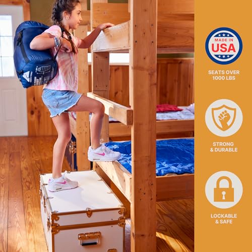 Rhino Trunk & Case Large Essential Trunk With Wheels 32”x18”x14”, 1000+ lbs Capacity - Many Colors. Strong, USA Made Summer Camp Footlocker, and Secure College Dorm Storage Chest - color: Slate