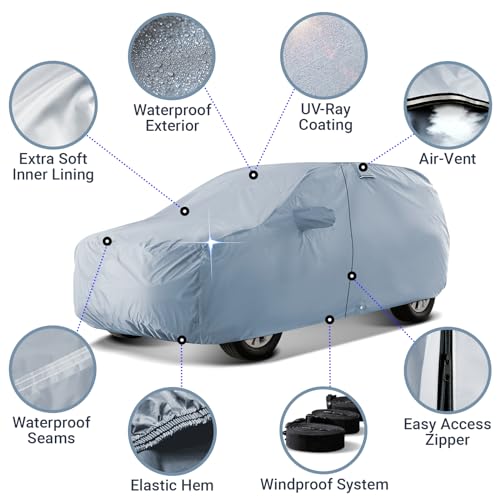 iCarCover 18-Layers Premium Universal Fit SUV Car Cover Waterproof All Weather Sun Rain Snow UV Protection Outdoor Indoor Full Exterior Covers for Automobiles Sedan Hatch Coupe Fit for 174-178 inch - size: 18. Fit Mid Size SUV Length 174-178 inch