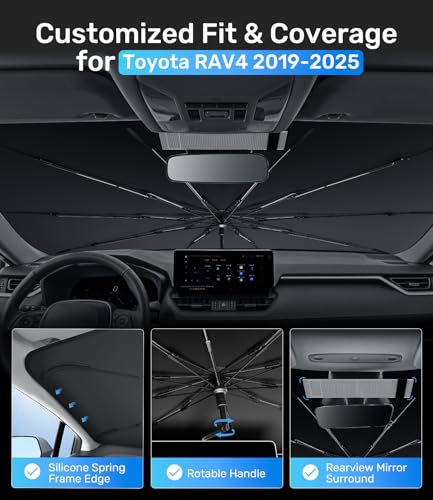 Zanch Upgrade Windshield Sun Shade, Custom Fit for Toyota RAV4 2019-2025 [Titanium-Silver Reflective Coating] Blocks 99% UV & Heat, Sunshade Umbrella for RAV4 2019 2020 2021 2022 2023 2024 2025 - size: For Toyota RAV4 (2019-2025)