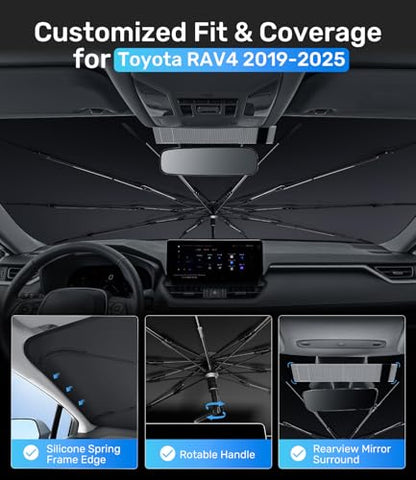 Zanch Upgrade Windshield Sun Shade, Custom Fit for Toyota RAV4 2019-2025 [Titanium-Silver Reflective Coating] Blocks 99% UV & Heat, Sunshade Umbrella for RAV4 2019 2020 2021 2022 2023 2024 2025 - size: For Toyota RAV4 (2019-2025)