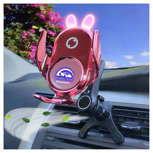 Car Phone Holder Mount Wireless Charging Auto Clamping Rotatable Vent Clip Cute Pink Rabbit Woman for iPhone Samsung Andriod Phone - style: Pink rabbit
