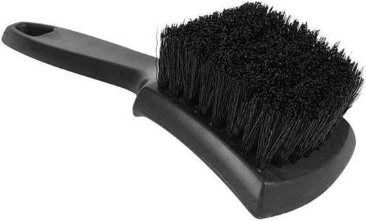 8.5” Nylon Tire Brush, Stiff Bristle Wheel Cleaning Tool, Car Floormat Scrub Brushes, Long Handled Detail Brush for Auto Detailing, Heavy Duty Nifty Interior Carpet (Black)