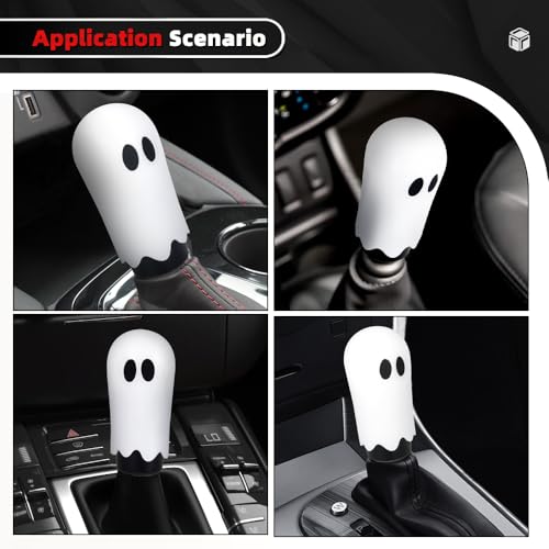 Ghost Shift Knob, Aluminum Weighted Automotive Gear Shift Manual knobs Lever with 3 Threaded Adapters M8 M10 M12 x 1.25, Universal for Vehicle Funny Cool Spooky Car Accessories (White) - color: White