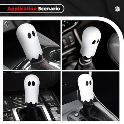 Ghost Shift Knob, Aluminum Weighted Automotive Gear Shift Manual knobs Lever with 3 Threaded Adapters M8 M10 M12 x 1.25, Universal for Vehicle Funny Cool Spooky Car Accessories (White) - color: White