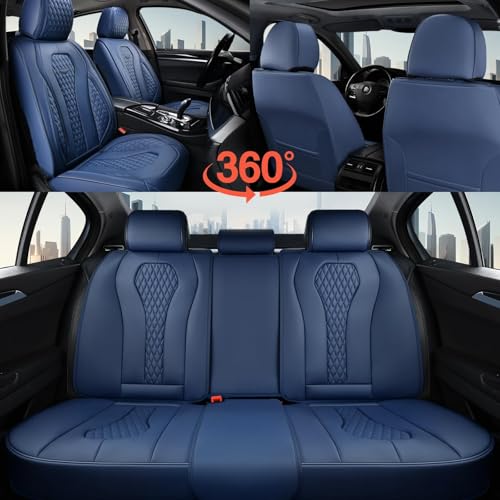 Coverado Seat Covers, Car Seat Covers Full Set, Blue Car Seat Cover, Car Seat Covers Front Seats Back Seat Cover, Waterproof Car Seat Cushion,Leather Seat Covers Seat Protector Universal Fit Most Cars - color: Blue, size: FullSet