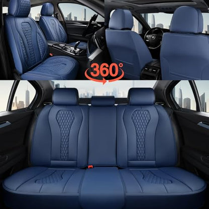 Coverado Seat Covers, Car Seat Covers Full Set, Blue Car Seat Cover, Car Seat Covers Front Seats Back Seat Cover, Waterproof Car Seat Cushion,Leather Seat Covers Seat Protector Universal Fit Most Cars - color: Blue, size: FullSet