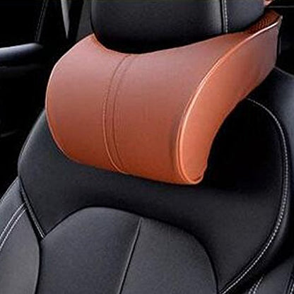 Car Seat Neck Pillow Headrest Head Support Pillow Cushion Pad Soft Memory Foam PU Soft Leather Comfortable with Adjustable Strap - color: Brown