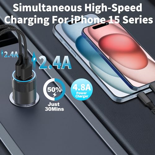 [Apple MFi Certified] iPhone Fast Car Charger, Braveridge 2Pack 4.8A Dual USB Car Power Cigarette Lighter USB Car Carplay Charger with Lightning Braided Cable for iPhone 14 13 12 11 Pro XS XR X 8 iPad - color: Carbon Black