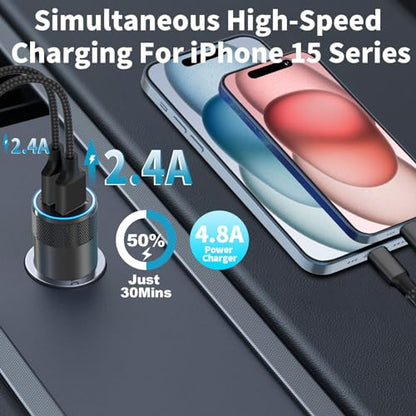 [Apple MFi Certified] iPhone Fast Car Charger, Braveridge 2Pack 4.8A Dual USB Car Power Cigarette Lighter USB Car Carplay Charger with Lightning Braided Cable for iPhone 14 13 12 11 Pro XS XR X 8 iPad - color: Carbon Black