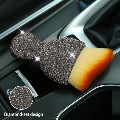 zipelo Auto Interior Dust Brush, Car Detailing Cleaning Brush with Diamond, Bling Handle Soft Bristles Dusting Tool, Scratch Free Dirt Clean Brushes for Vehicle Dashboard, Air Conditioner Vent (Gray) - color: Gray