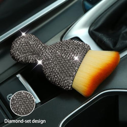 zipelo Auto Interior Dust Brush, Car Detailing Cleaning Brush with Diamond, Bling Handle Soft Bristles Dusting Tool, Scratch Free Dirt Clean Brushes for Vehicle Dashboard, Air Conditioner Vent (Gray) - color: Gray