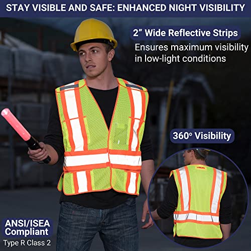 High Visibility Safety Vest – ANSI Class 2 Breakaway Vest with 5 Pockets, Yellow with Adjustable Hook and Loop Closure, Hi Vis Breathable Mesh, Heavy Duty Work Wear for Men or Women, 3 Pack (XL/XXL) - size: X-Large-XX-Large