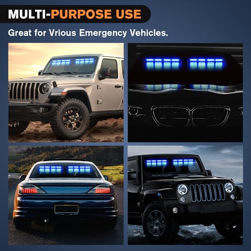 Nilight 32LED Blue Emergency Dash Strobe Lights with Controller Suction Cups Warning Hazard Interior Front/Rear Windshield Deck Split Light Bar for Trucks Construction Vehicles - color: Blue