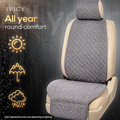 IVICY Faux Linen Front Car Seat Cover – Durable, Non-Slip Seat Protector for Cars – 1 Unit, Cool Gray - color: GRAY HYB LN