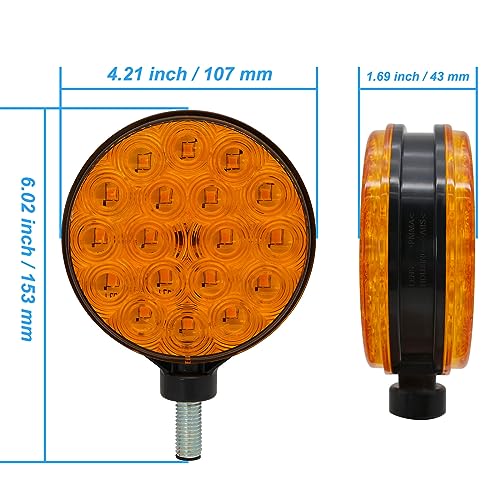 2-Pack 4" Round Dual-Face Amber LED Hazard Warning Lights | 12V Pedestal Mount Flashing Strobe Caution Light for Tractor, Trailer, Truck, RV, Off-Road, Boat & Emergency Vehicles - size: 2Pcs Warning Light