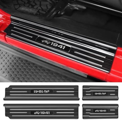 Door Sill Guards Compatible with Jeep Wrangler JL JLU 2018-2026 & Gladiator JT 2020-2026 Accessories Stainless Steel Material Black Brushed Texture Front and Rear Door Sill Protector - size: 4-Door (Black Brushed Texture)