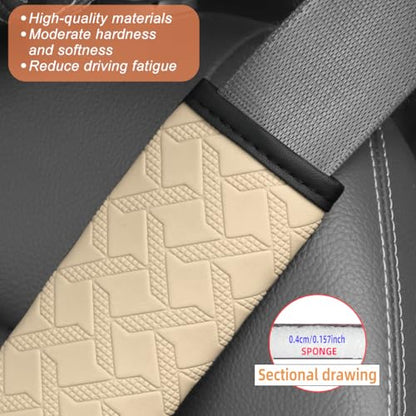 2PCS Car Seatbelt Cover, 9.05 Inches Soft Leather Vehicle Safety Seat Belt Strap Cushion, Comfortable Auto Shoulder Neck Chest Protection Pads Accessories, Extremely Long (Beige) - color: Beige/9 inches