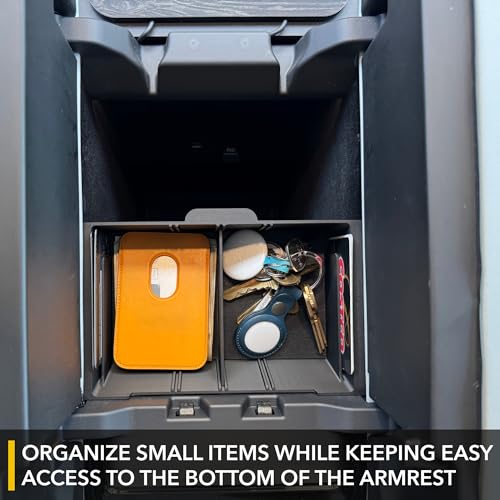 TWRAPS Slidable Armrest Organizer for Rivian R1T & Rivian R1S, Moving Tray Storage Box Insert, Made for the Center Console Area Under the Armrest, R1 Accessory R1 2021-2026 - style: Slidable