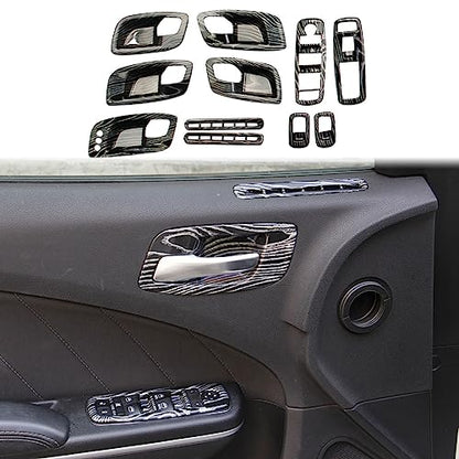 crosselec Central Control AC Switch Gear Shift Panel Cover Trim for Dodge Charger 2015-2022 (Laser Wood Grain-Door) - color: Laser wood grain-door