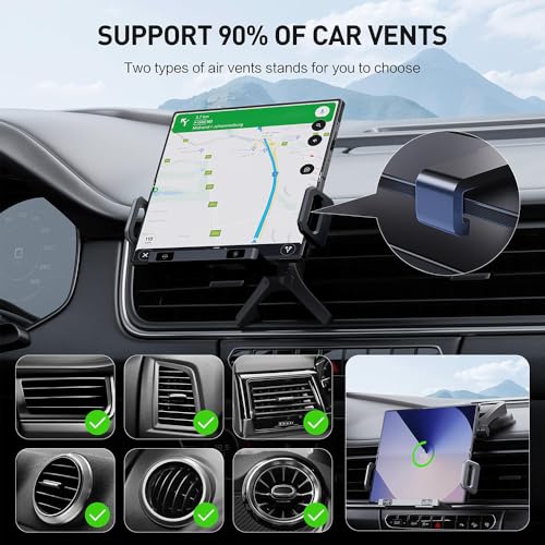 Famous Tech Shop Wireless Car Charger Mount 15W Fast Charging Phone Holder with Auto Rotation, Dual Mount Dashboard and Windshield Car Phone Holder for iPhone and Android