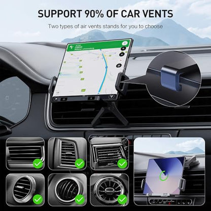 Famous Tech Shop Wireless Car Charger Mount 15W Fast Charging Phone Holder with Auto Rotation, Dual Mount Dashboard and Windshield Car Phone Holder for iPhone and Android
