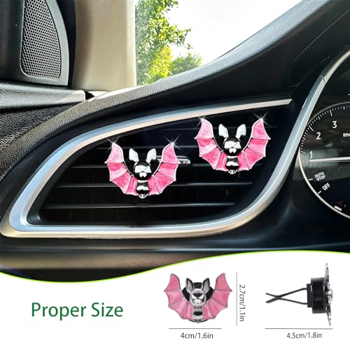 ORIESSE Bat Air Vent Clips,2pcs Pink Black Vampire Bat Car Air Freshener Vent Clips Cute Goth Car Accessories Halloween Gothic Decor Gift,Refillable Essential Oil Outlet Diffusers