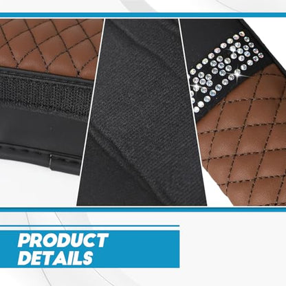 wuyaoyao 2PCS Bling Car Seat Belt Cover Pad, Breathable Leather Seatbelt Covers for Cars, Soft Comfortable Seatbelt Shoulder Strap Covers, Rhinestone Auto Seat Belt Protector Cushion (Coffee) - color: Coffee